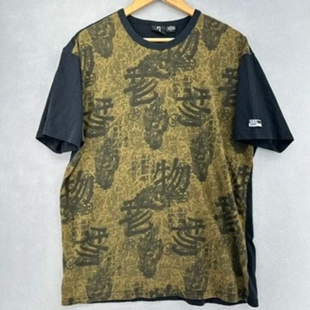 VTG Guess Jeans XXL Shirt Green Black Dragon Kanji Triangle Logo Cyber 1990s 90s - Picture 2 of 8